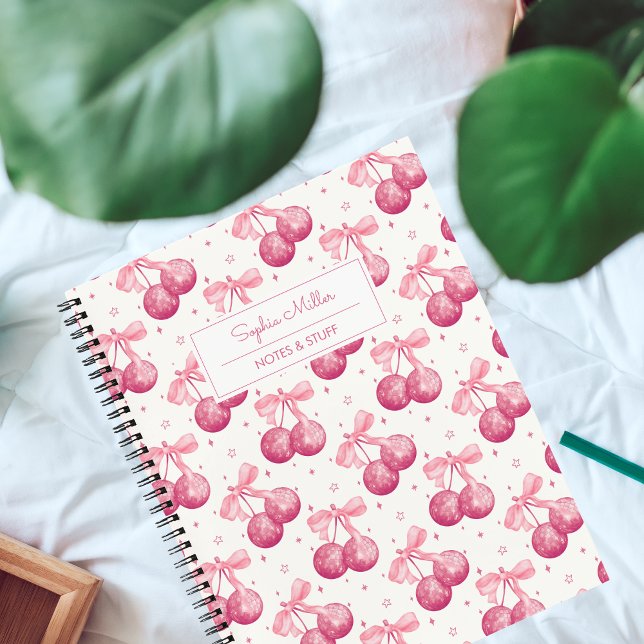 Carnet Boule à Facettes Rétro Coquette Cerises Arc Rose P (Créateur téléchargé)