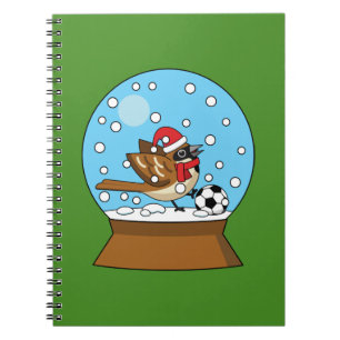 Carnet Boule à neige avec un mignon moineau jouant au foo