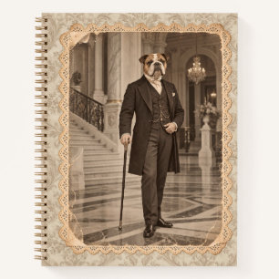 Carnet Bouledogue anglais Gentleman Damassé Vintage