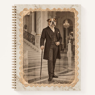 Carnet Bouledogue Anglais Gentleman Marbre Ivoire Vintage