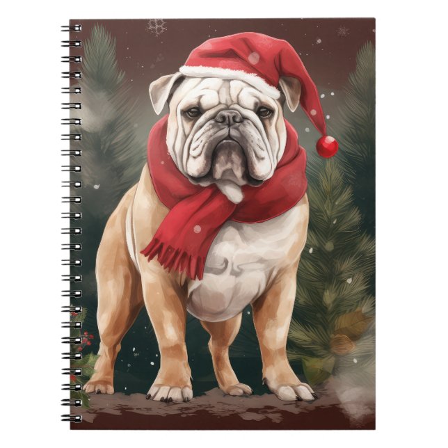 Carnet Bouledogue dans la neige de Noël (Devant)