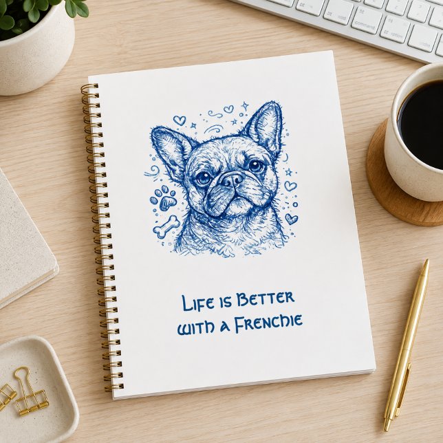 Carnet Bouledogue français bleu doodle ligne art frenchie (Créateur téléchargé)