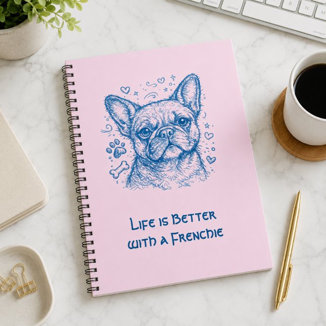 Carnet Bouledogue français bleu doodle ligne art frenchie (Créateur téléchargé)