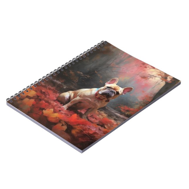 Carnet Bouledogue français dans les feuilles d'automne qu (Côté gauche)