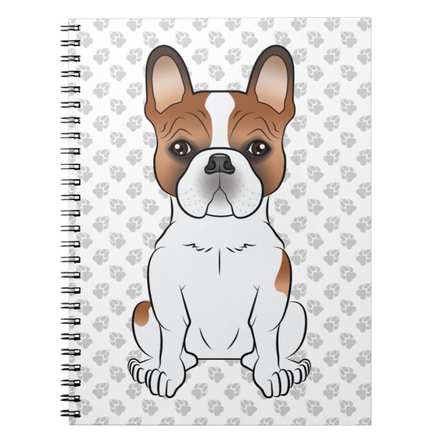 Carnet Bouledogue français pie rouge mignon chien de dess (Devant)