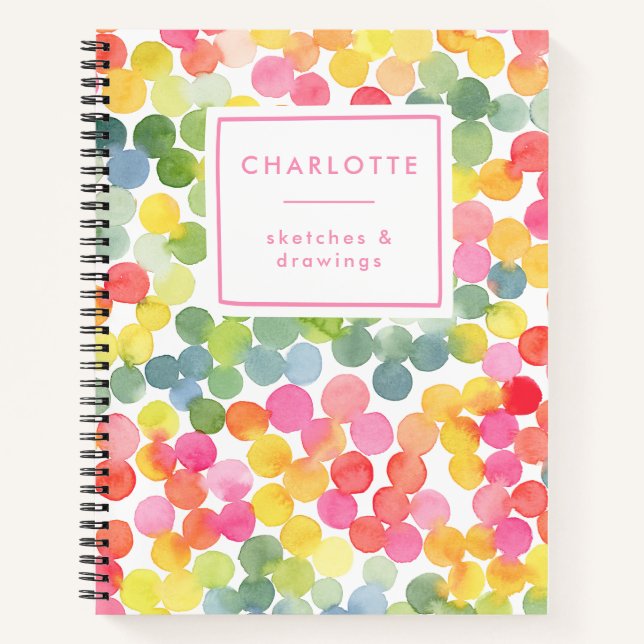 Carnet Boules d'aquarelle mignonne Nom coloré Croquis (Devant)
