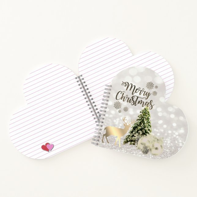 Carnet Boules de Noël, Pine Tree, Cerf, Glittery Bokeh (Intérieur)