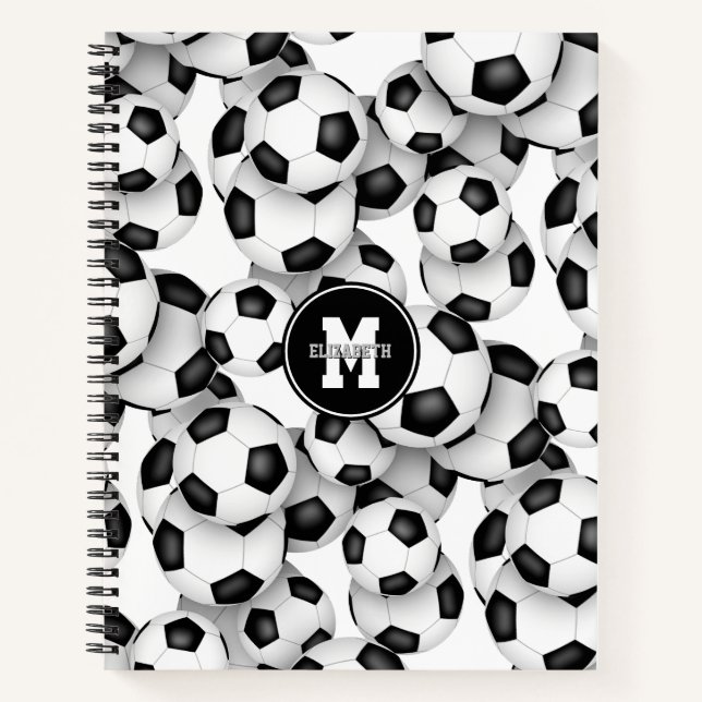 Carnet boules de soccer garçons motifs filles monogramme  (Devant)