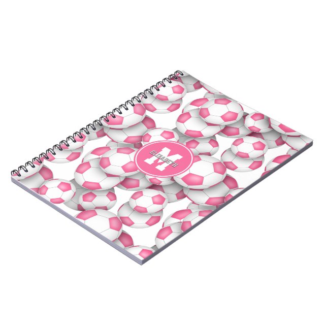 Carnet boules de soccer rose mignonne motif monogrammé (Côté gauche)