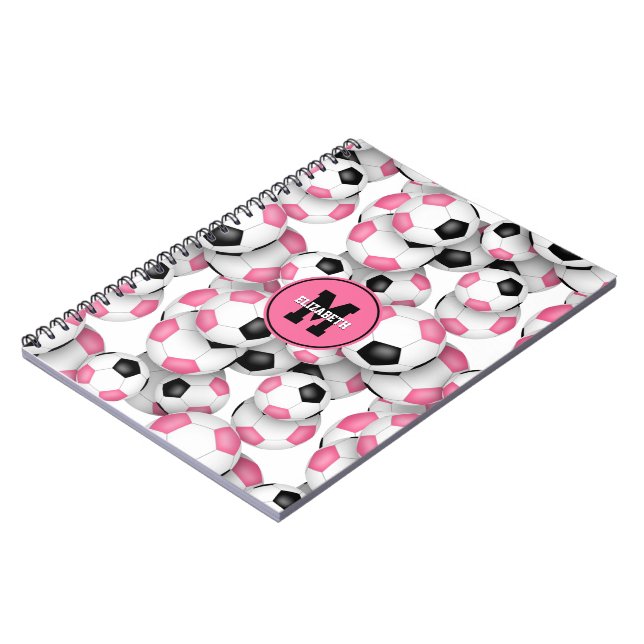 Carnet boules de soccer rose rose mignonne monogrammée (Côté gauche)