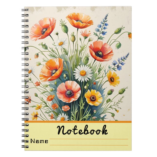 Carnet Bouquet aquarelle de fleurs sauvages (Devant)