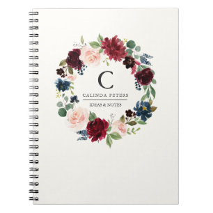 Carnet Bouquet Bourgogne monogramme floral