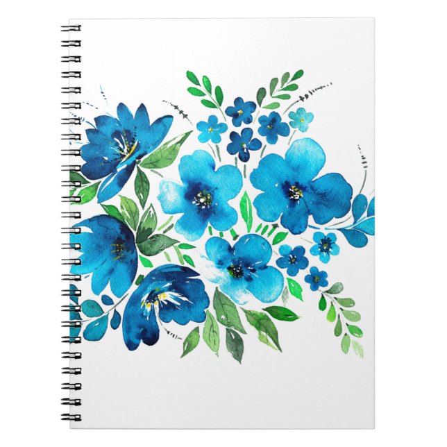 Carnet Bouquet d'aquarelle dans les couleurs bleu clair,  (Devant)