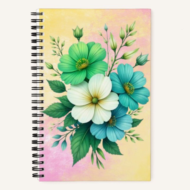 Carnet Bouquet de fleurs blanches bleues-57453 (Recto)