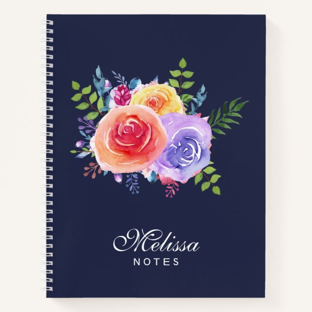 Carnet Bouquet de fleurs Rose aquarelle (Devant)