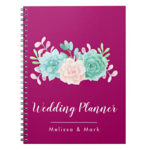 Carnet Bouquet de fleurs rose et vert Pastel sur Magenta 