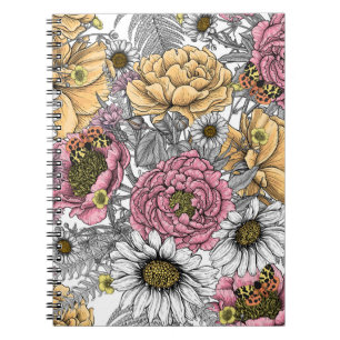 Carnet Bouquet de fleurs - roses, pivoines, marguerites e