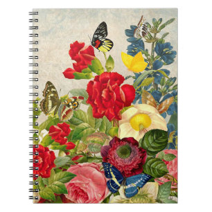 Carnet Bouquet de fleurs vintages aux papillons