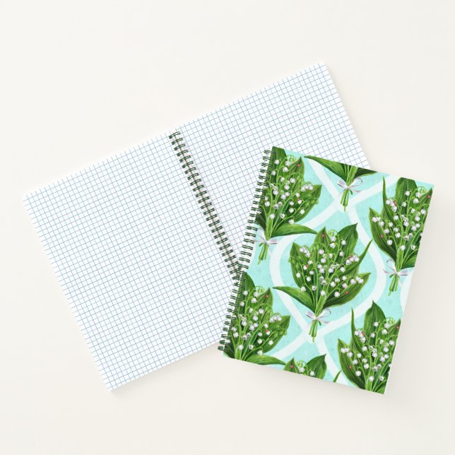 Carnet Bouquet de lis de la vallée fleurs sur le bleu (Intérieur)