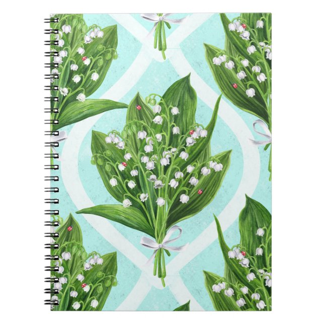 Carnet Bouquet de lis de la vallée fleurs sur le bleu (Devant)
