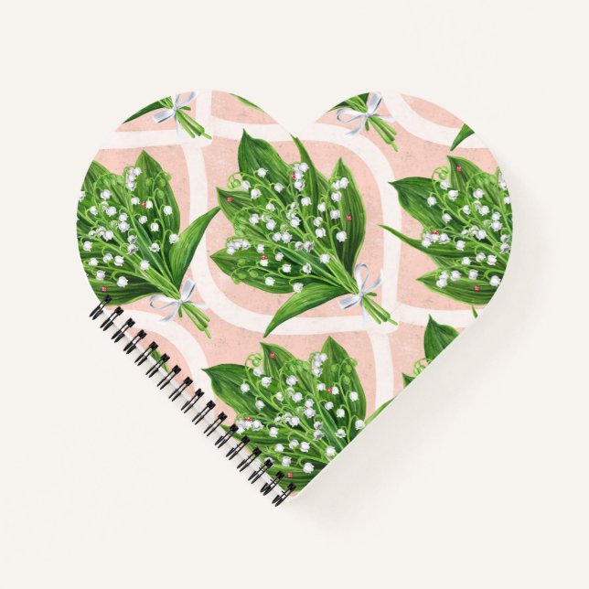 Carnet Bouquet de lys de la vallée fleurs sur rose (Devant)