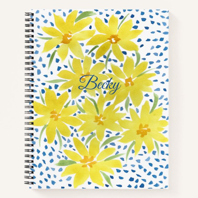 Carnet Bouquet de marguerite jaune avec points bleus (Devant)