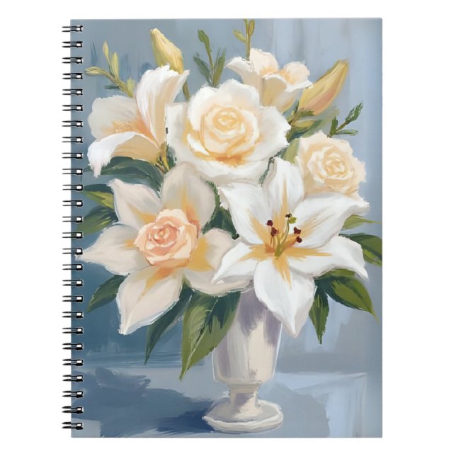Carnet Bouquet de mariage blanc aquarelle florale (Devant)