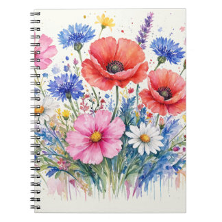 Carnet Bouquet de prairie de fleurs sauvages à l'aquarell