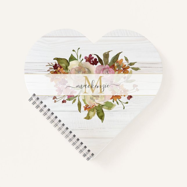 Carnet Bouquet de roses aquarelles rustiques avec monogra (Devant)