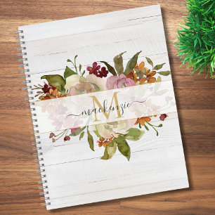 Carnet Bouquet de roses aquarelles rustiques avec monogra