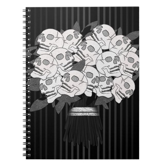 Carnet Bouquet de Roses de Crâne Noir & Blanc Soirée Goth (Devant)