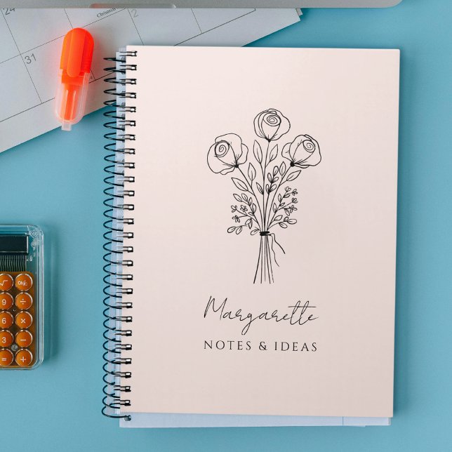 Carnet Bouquet de roses dessinées à la main Calligraphie  (Créateur téléchargé)
