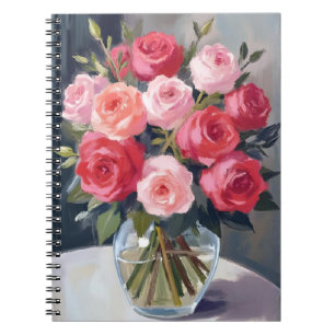 Carnet Bouquet de roses Peinture aquarelle florale roug