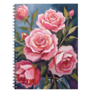 Carnet Bouquet de roses rose poudré peint