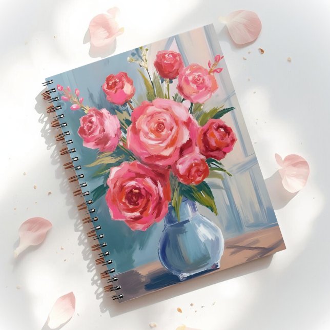 Carnet Bouquet de roses | Vase de fleurs rouges Aquarelle (Créateur téléchargé)