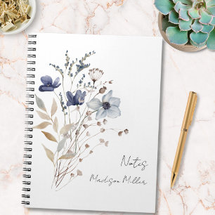 Carnet Bouquet Floral Élégant de Fleurs Sauvages Bleues