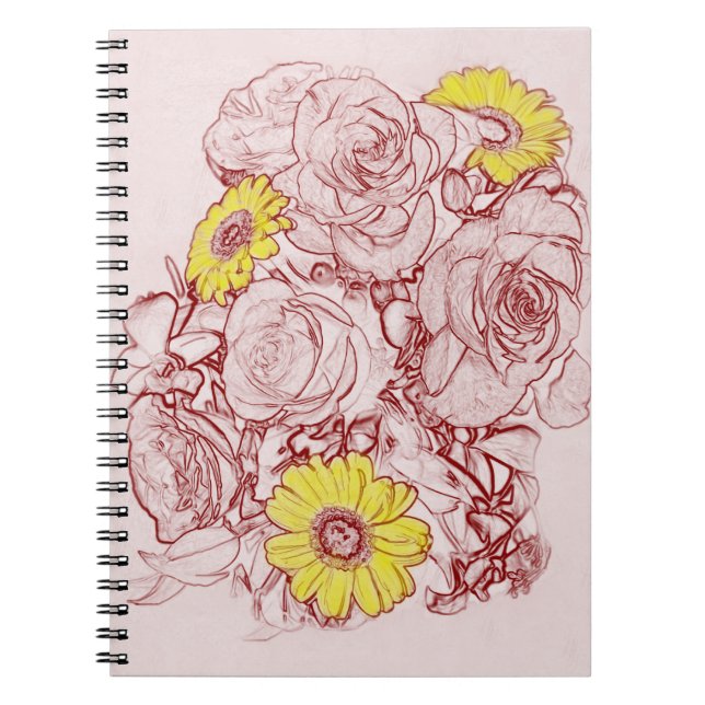 Carnet Bouquet floral Marguerites jaunes bordeaux (Devant)