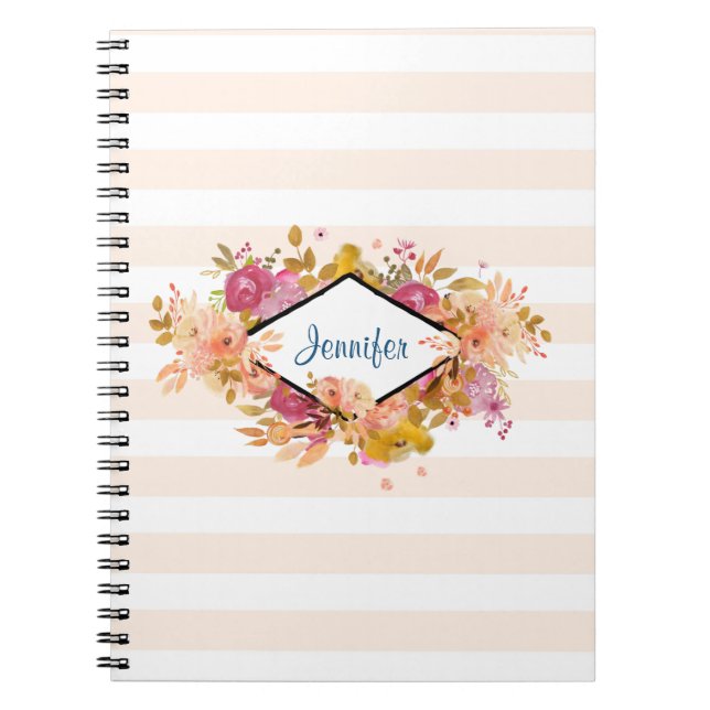 Carnet Bouquet floral orange et rose avec cadre diamant (Devant)