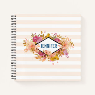Carnet Bouquet floral orange et rose avec cadre diamant