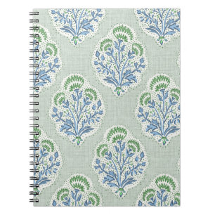 Carnet Bouquet floral vert sauge, fleurs bleues