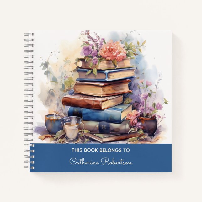 Carnet bouquet lunaire bouquins fleurs aquarelle (Devant)