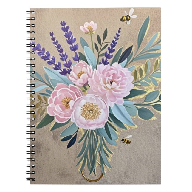 Carnet Bouquet pivoines fleurs de lavande rustique (Devant)