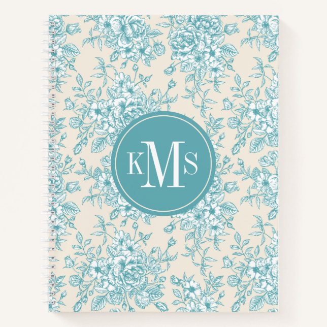 Carnet Bouquet Rose bleu Jardin Motif Floral (Devant)