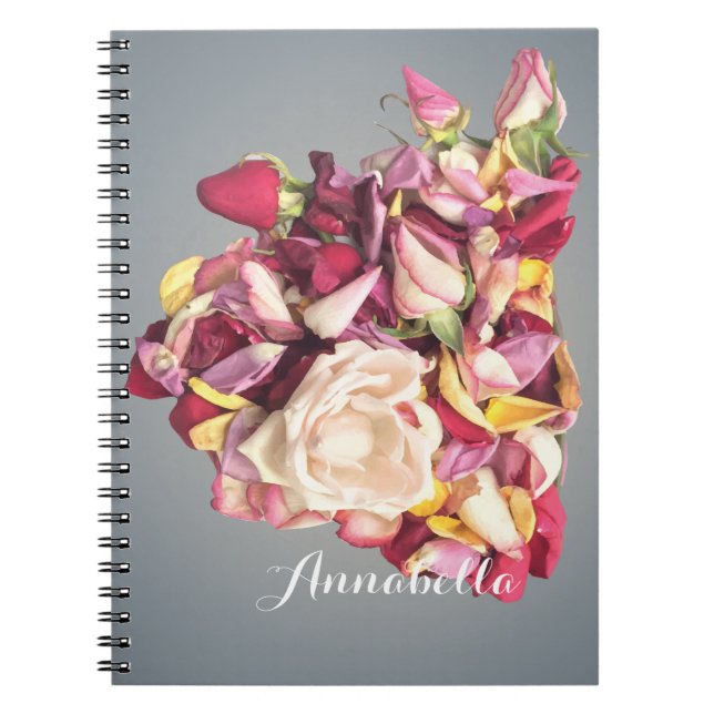 Carnet Bouquet rose et argent rose et rose nom personnali (Devant)