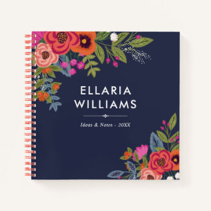 Carnet Bouquets Boho - Marine Blue & Coral - Nom