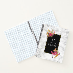 Carnet Bouquets de coin rose floral sur cadre noir person