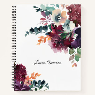 Carnet Bouquets floraux d'aquarelle de Bourgogne avec vot