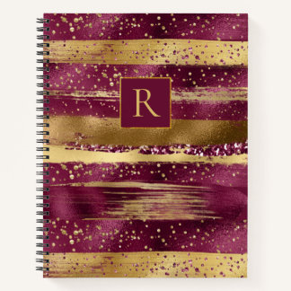 Carnet Bourgogne moderne, pinceaux dorés et monogramme