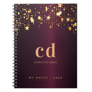 Carnet Bourgogne or étoiles monogramme initiales luxe