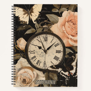 Carnet Boussole Vintage Papillon Floral Marron